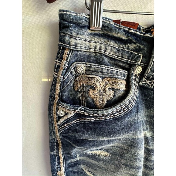 NWOT ROCK REVIVAL MEN'S JEANS 36 Garrick Slim Straight Stretch DESTROYED - Picture 9 of 16